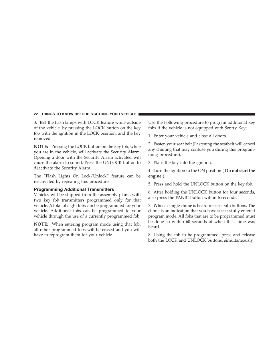 Programming additional transmitters | Dodge 2007 Caliber User Manual | Page 22 / 360