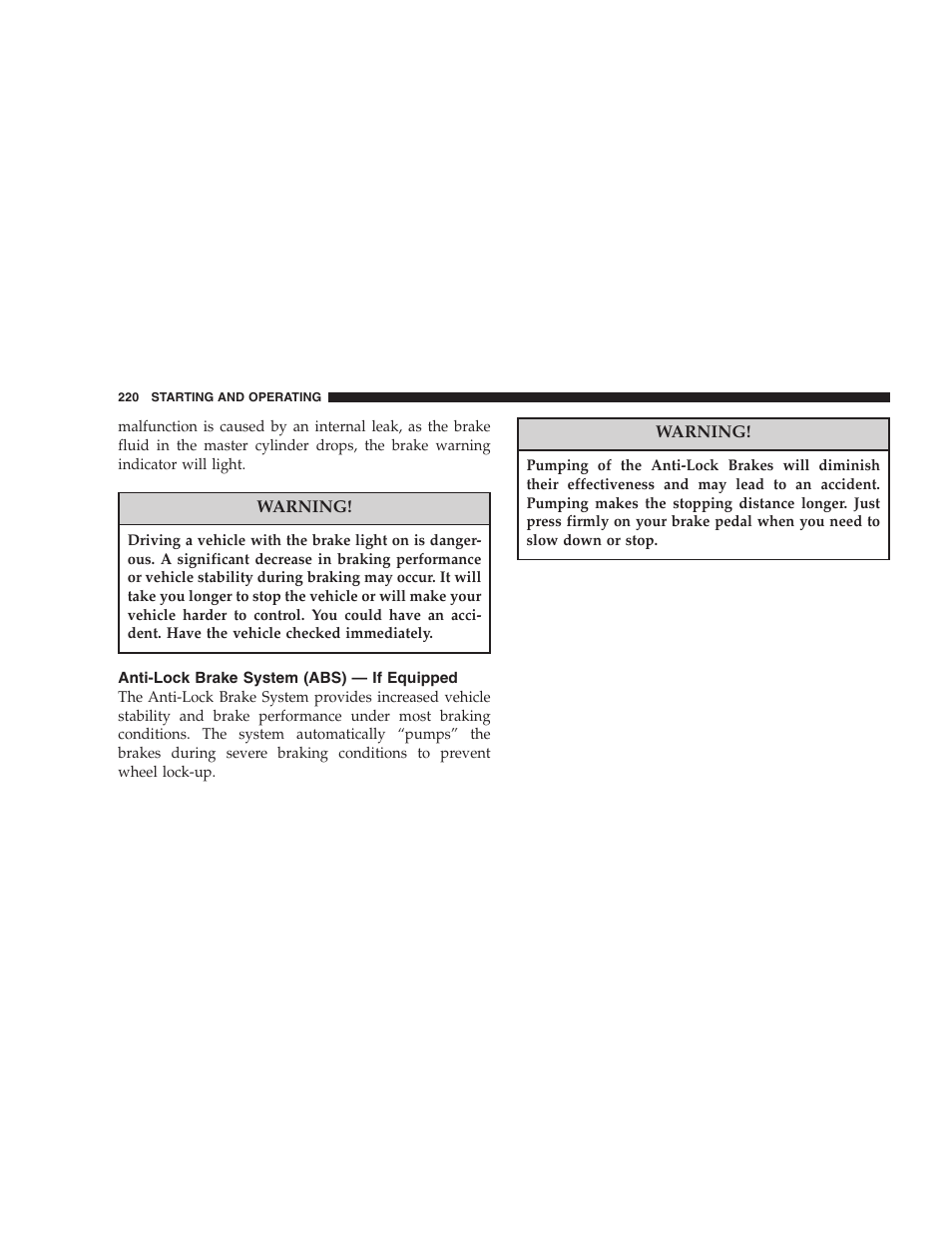 Anti-lock brake system (abs), If equipped | Dodge 2007 Caliber User Manual | Page 220 / 360