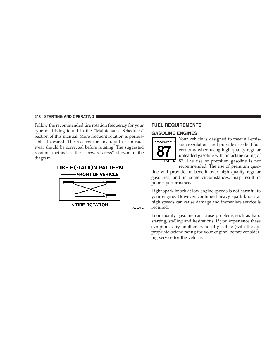 Fuel requirements, Gasoline engines | Dodge 2007 Caliber User Manual | Page 248 / 360