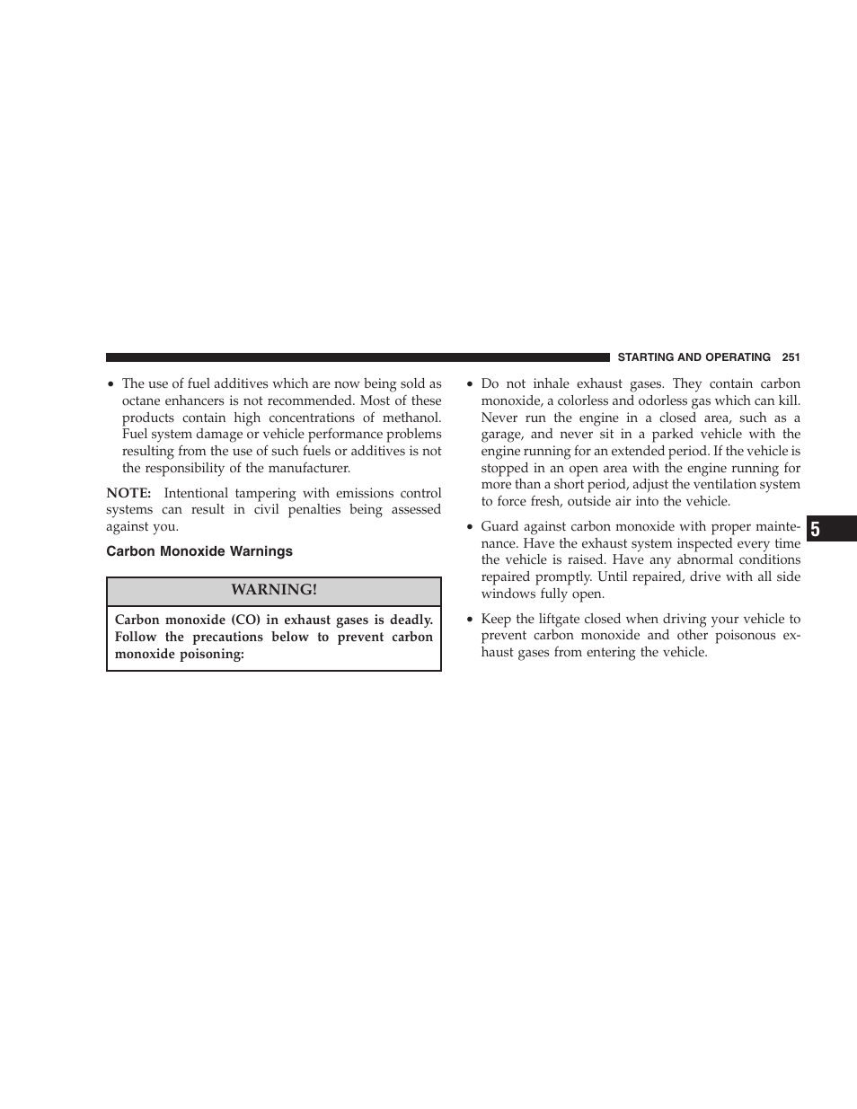 Carbon monoxide warnings | Dodge 2007 Caliber User Manual | Page 251 / 360