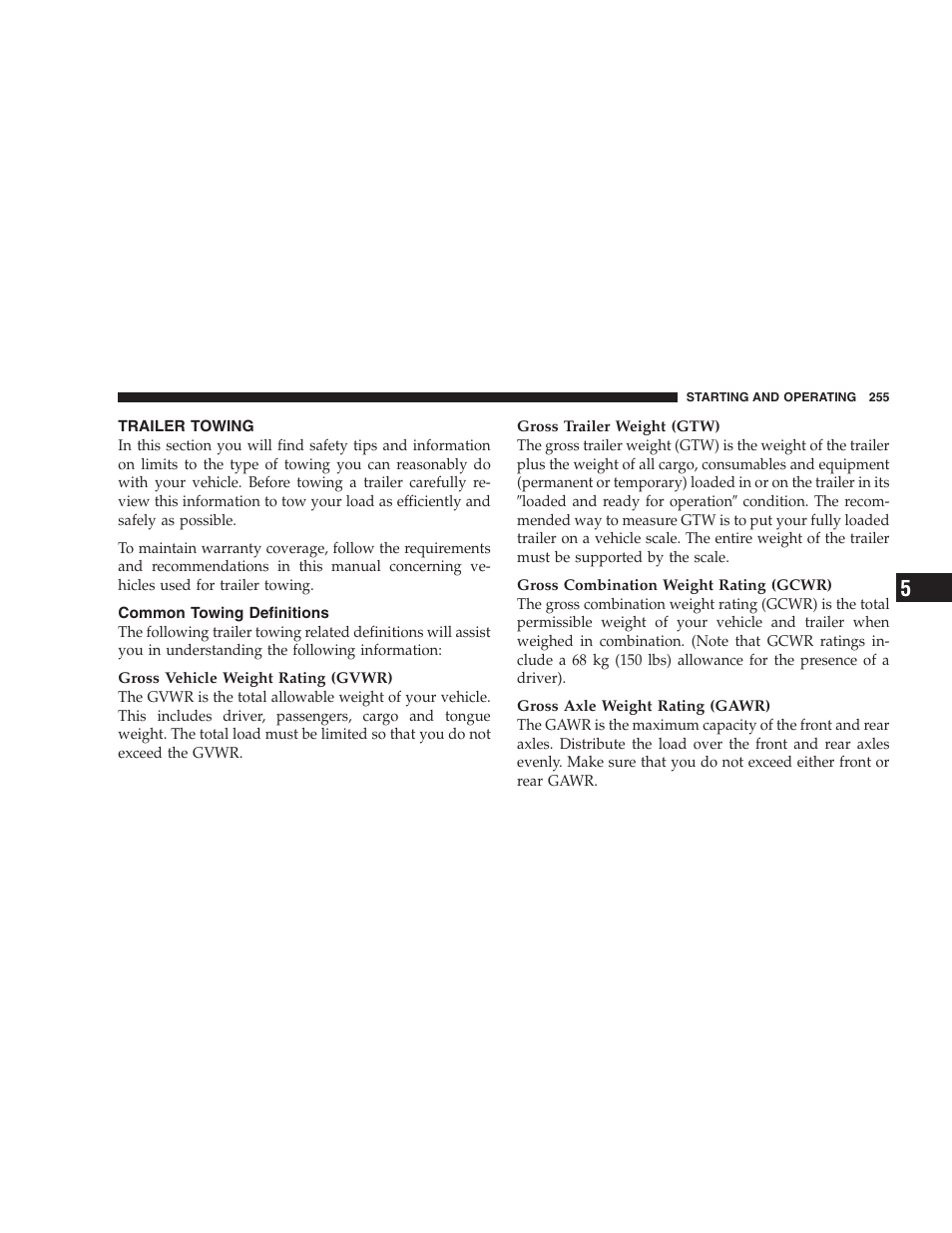 Trailer towing, Common towing definitions | Dodge 2007 Caliber User Manual | Page 255 / 360