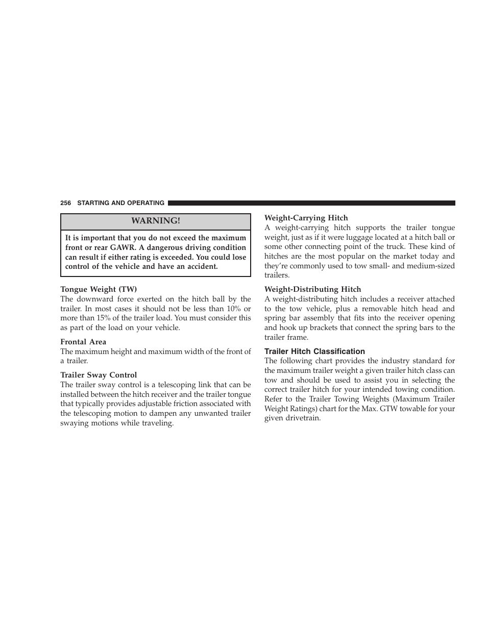 Trailer hitch classification | Dodge 2007 Caliber User Manual | Page 256 / 360