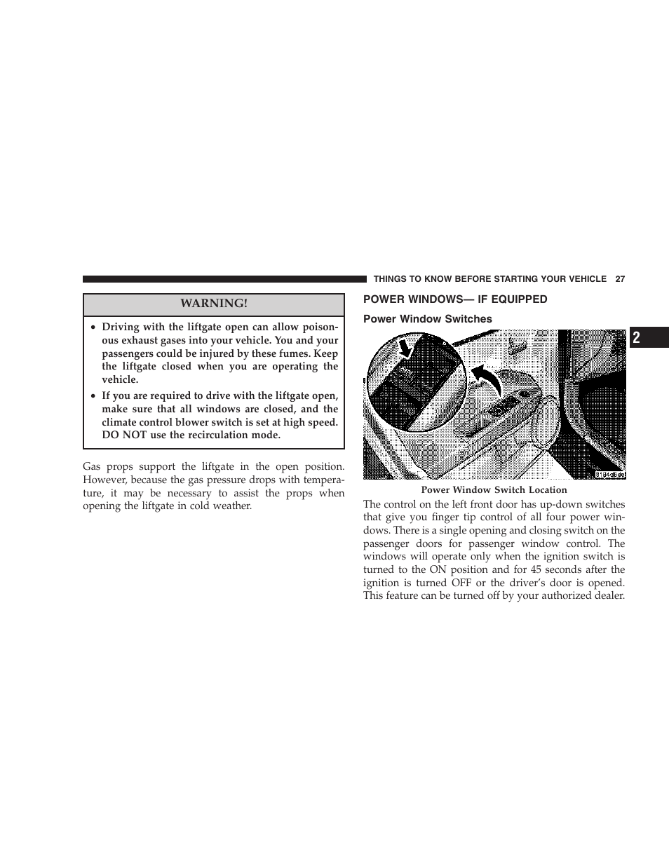 Power windows— if equipped, Power window switches | Dodge 2007 Caliber User Manual | Page 27 / 360