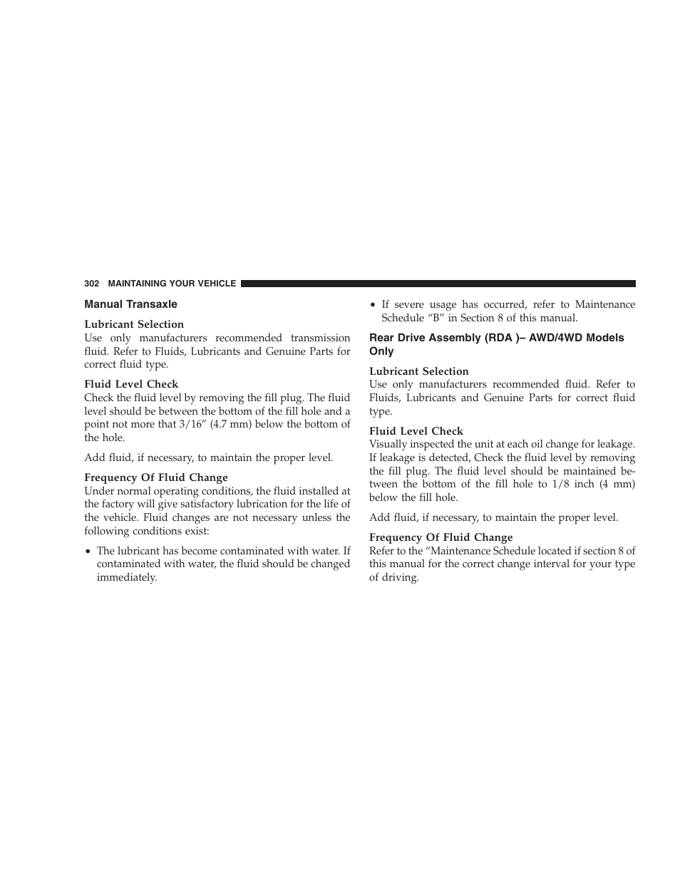Manual transaxle, Rear drive assembly (rda ), Awd/4wd models only | Dodge 2007 Caliber User Manual | Page 302 / 360