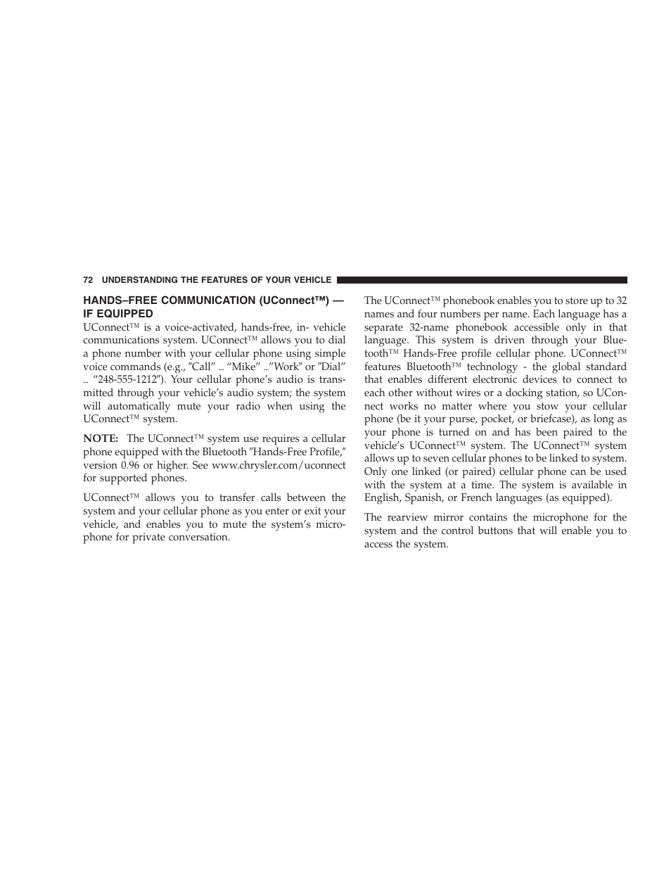 Hands–free communication (uconnect™), If equipped | Dodge 2007 Caliber User Manual | Page 72 / 360