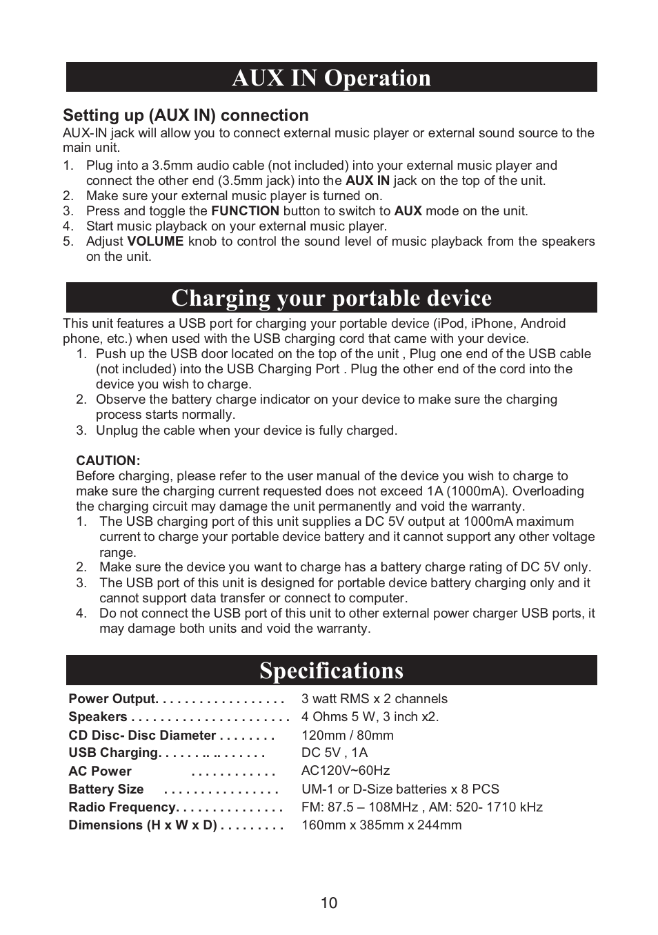 Setting up (aux in) connection | Curtis SRCD682BT User Manual | Page 11 / 12