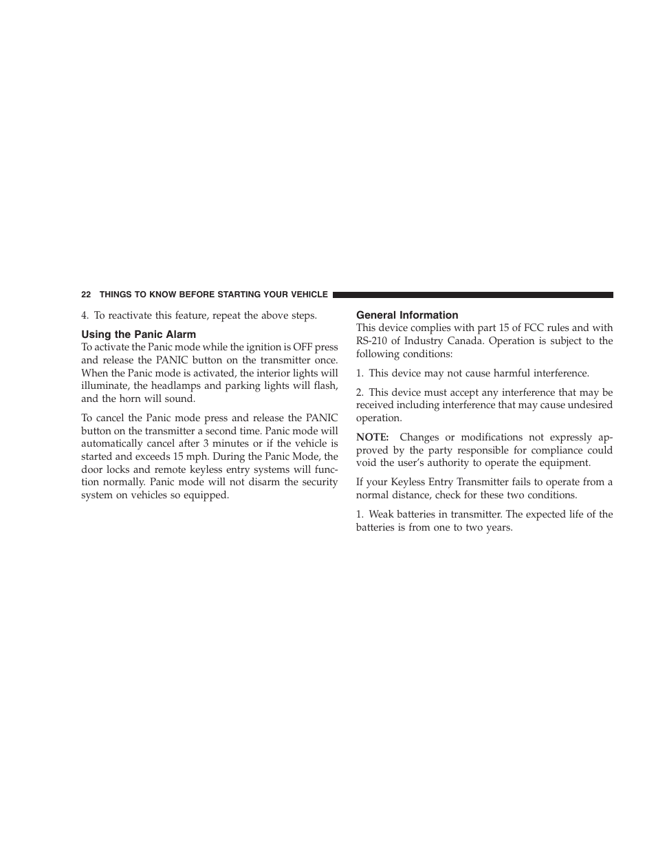 Using the panic alarm, General information | Dodge 2007  Ram Pickup 3500 User Manual | Page 22 / 568