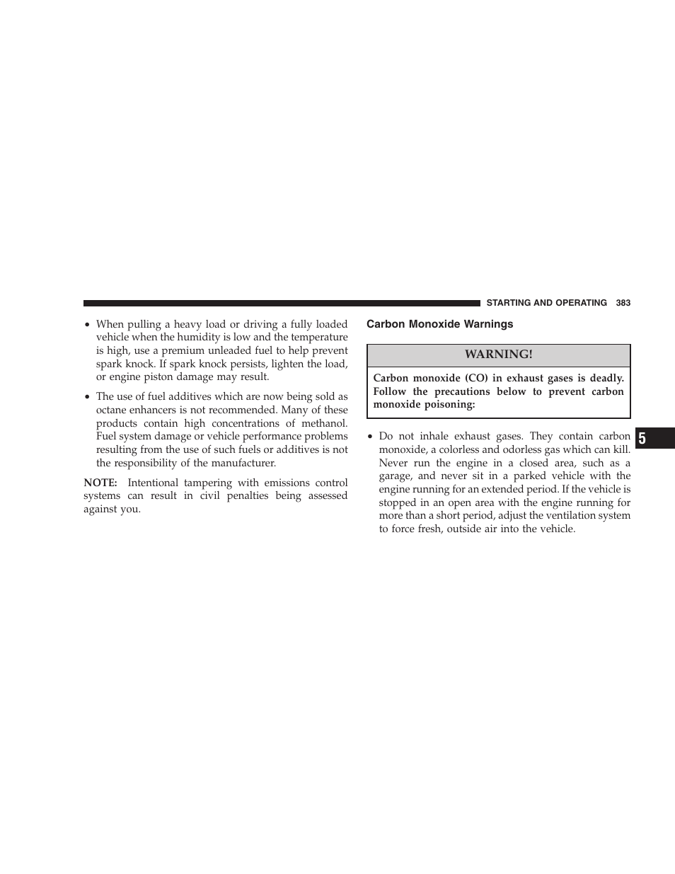 Carbon monoxide warnings | Dodge 2007  Ram Pickup 3500 User Manual | Page 383 / 568