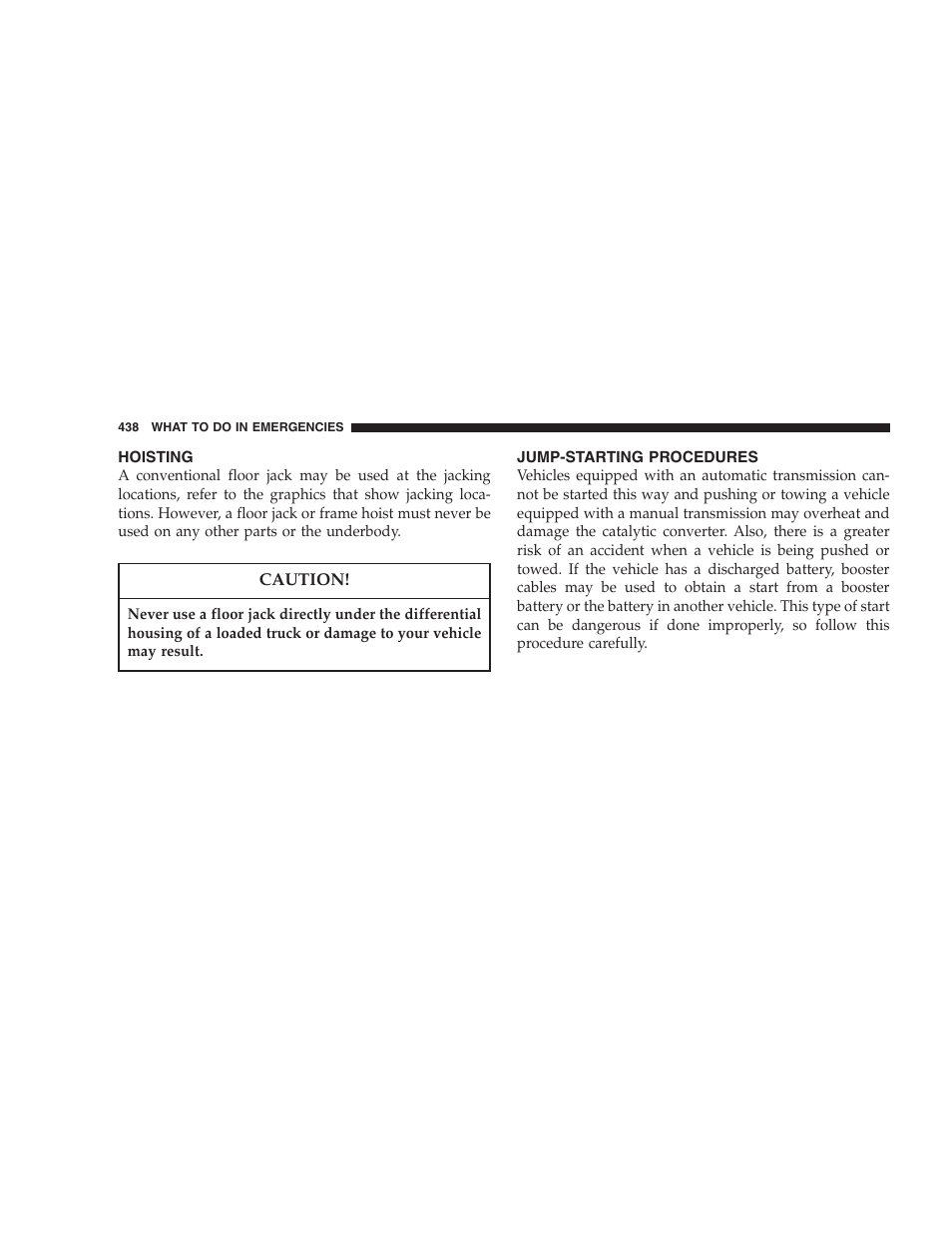 Hoisting, Jump-starting procedures | Dodge 2007  Ram Pickup 3500 User Manual | Page 438 / 568