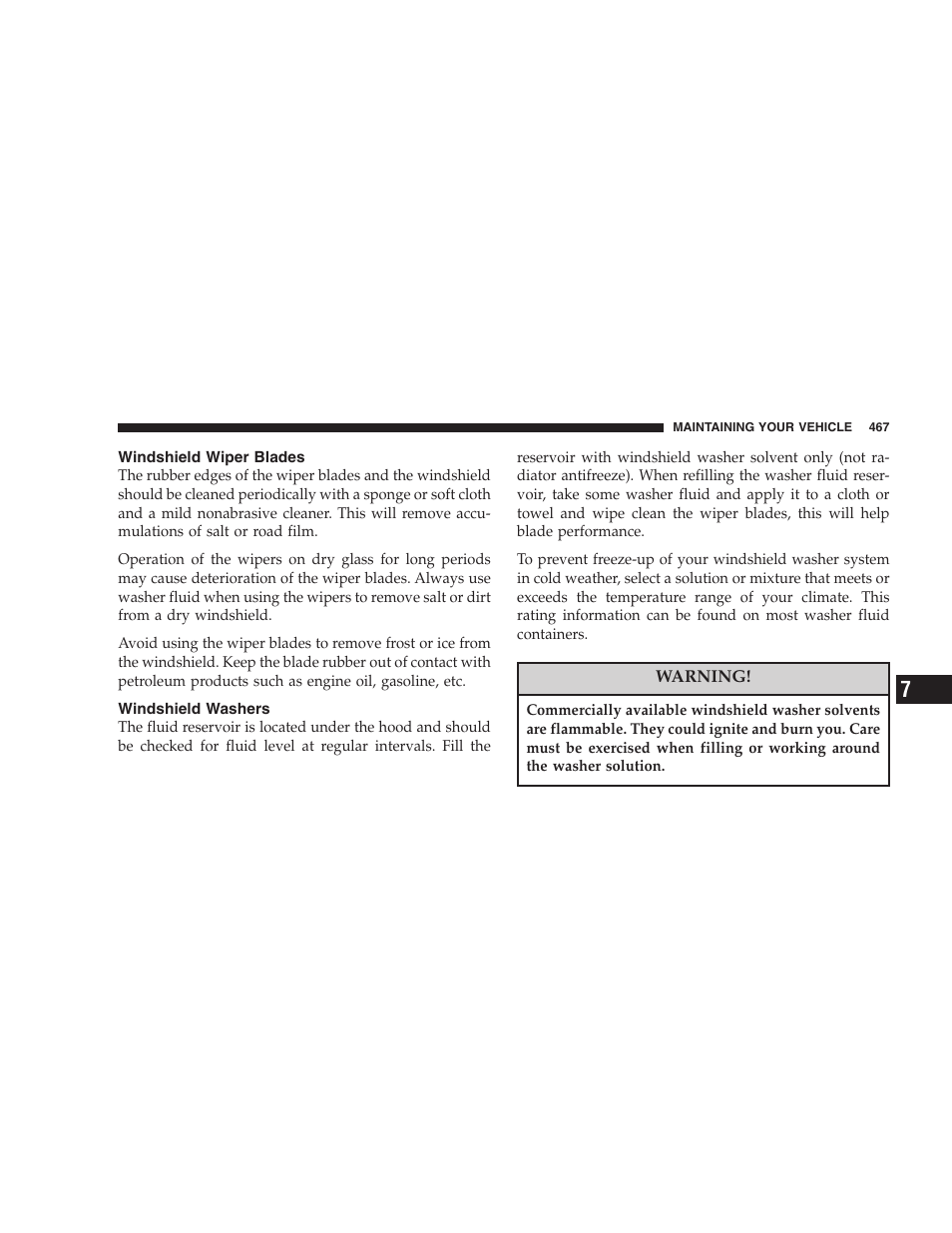 Windshield wiper blades, Windshield washers | Dodge 2007  Ram Pickup 3500 User Manual | Page 467 / 568