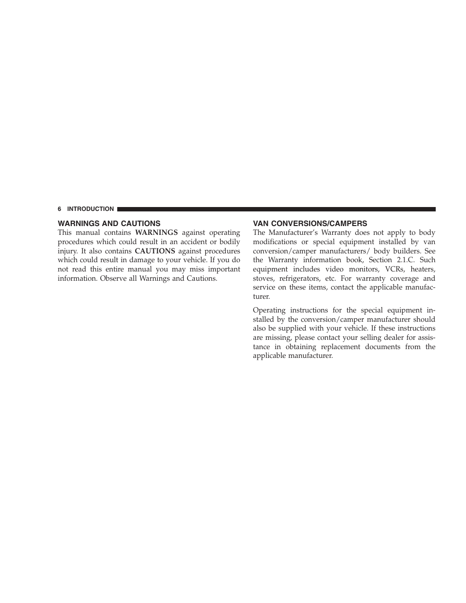 Warnings and cautions, Van conversions/campers | Dodge 2007  Ram Pickup 3500 User Manual | Page 6 / 568