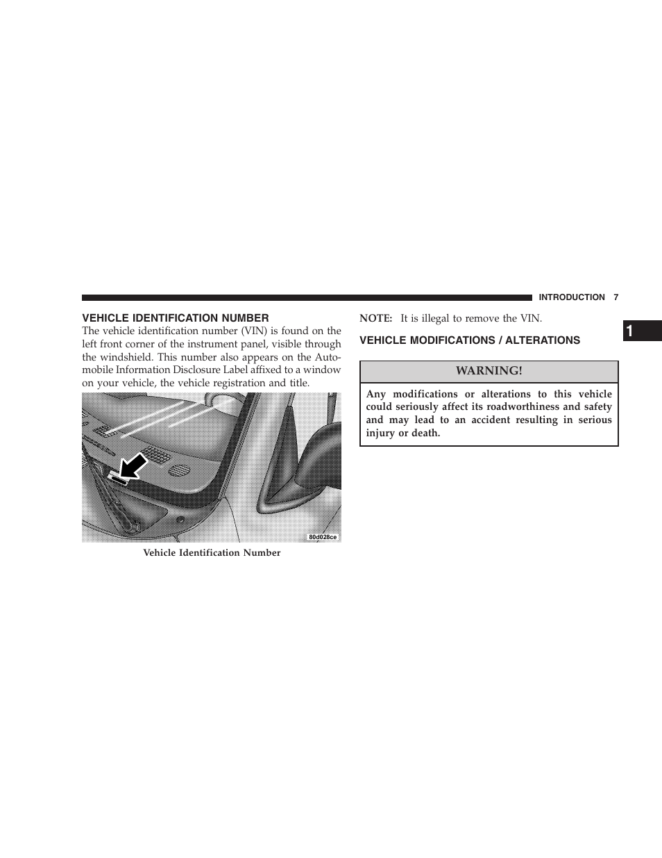 Vehicle identification number, Vehicle modifications / alterations | Dodge 2007  Ram Pickup 3500 User Manual | Page 7 / 568