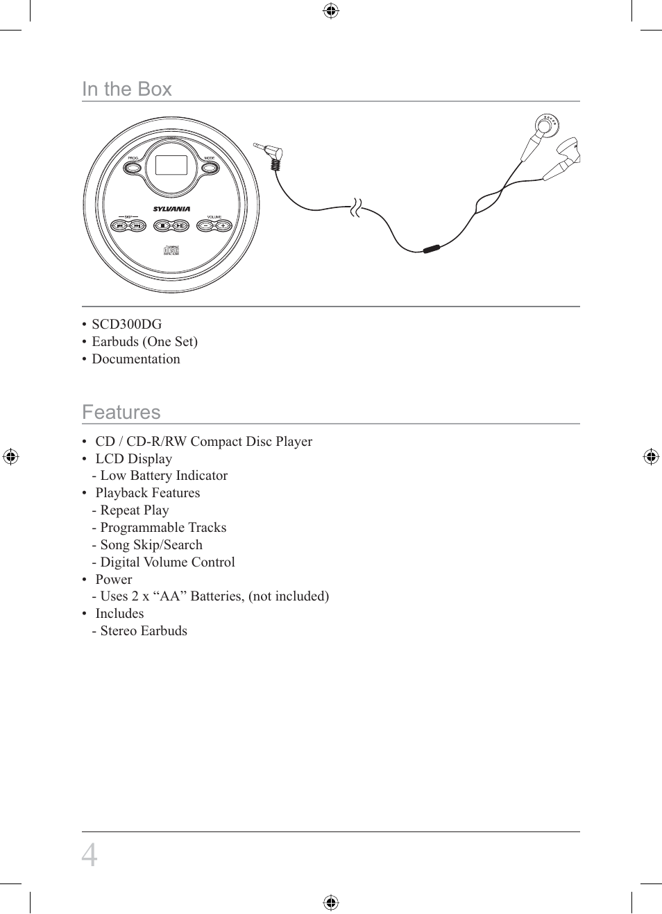 Features | Curtis SCD300DG User Manual | Page 4 / 8