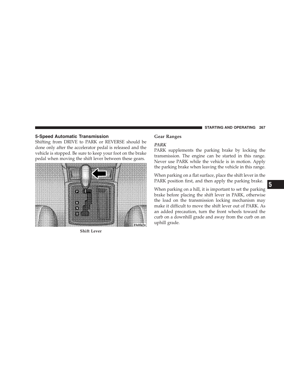 Speed automatic transmission | Dodge 2009 DX-48 Charger SRT8 User Manual | Page 269 / 443