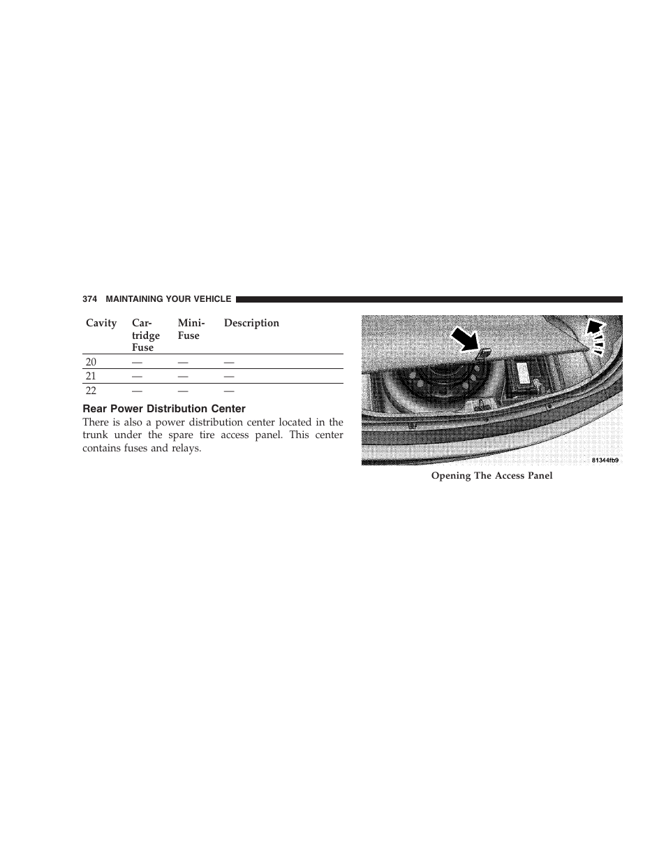 Rear power distribution center | Dodge 2009 DX-48 Charger SRT8 User Manual | Page 376 / 443