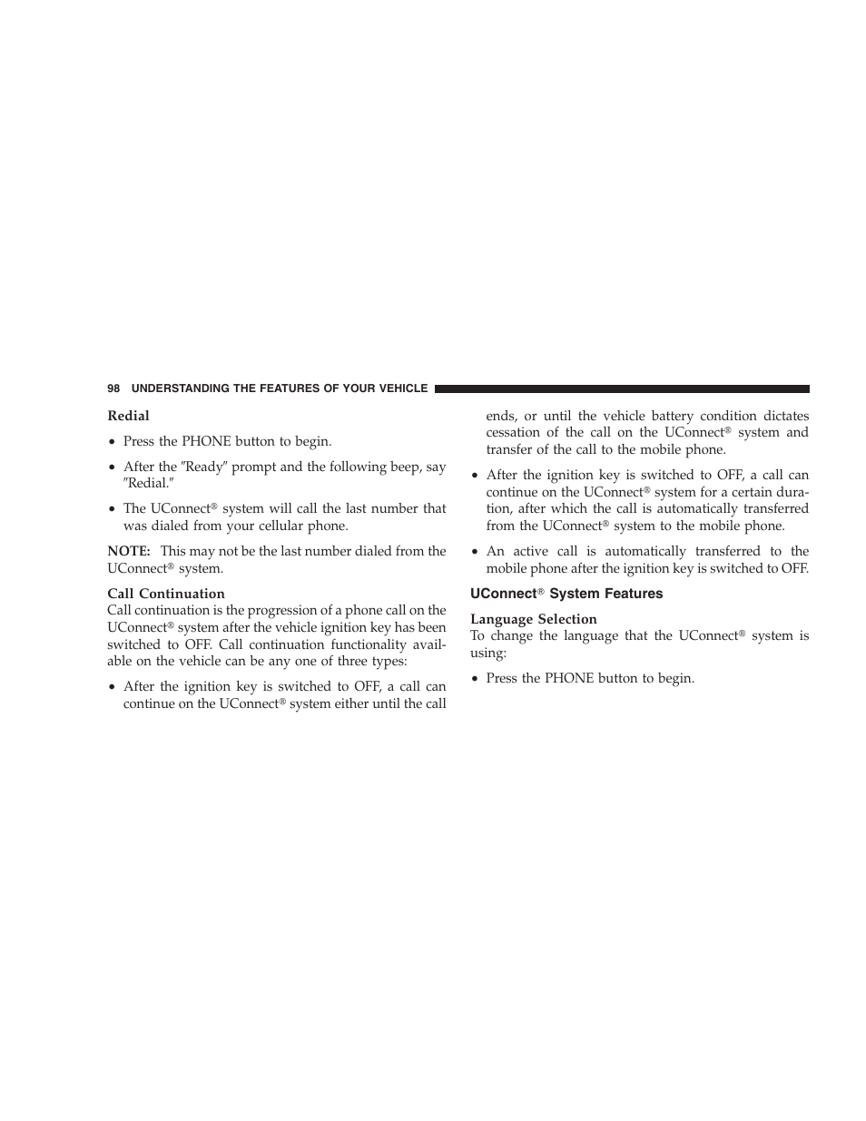Uconnect system features | Dodge 2008 DX-49 Magnum SRT8 User Manual | Page 100 / 476