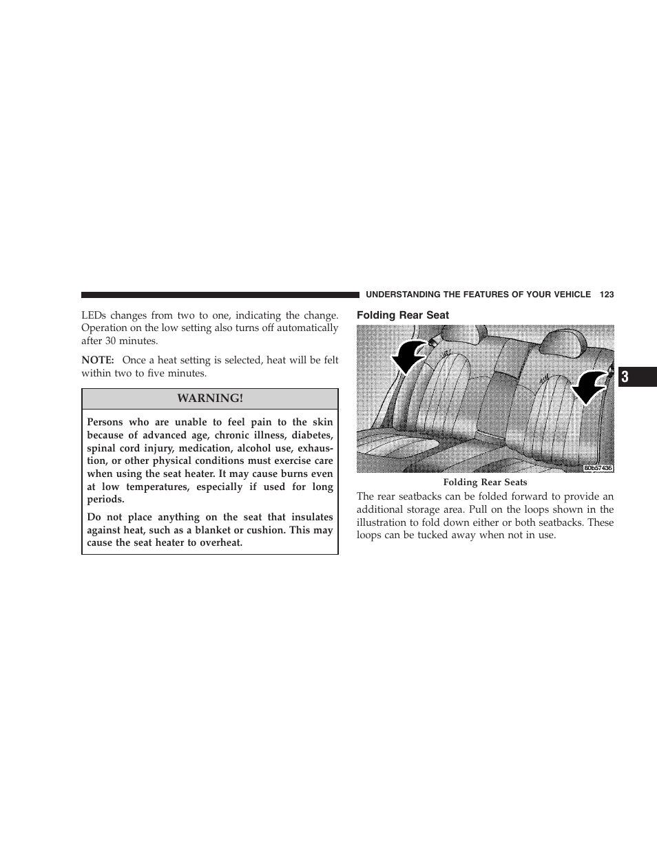 Folding rear seat | Dodge 2008 DX-49 Magnum SRT8 User Manual | Page 125 / 476