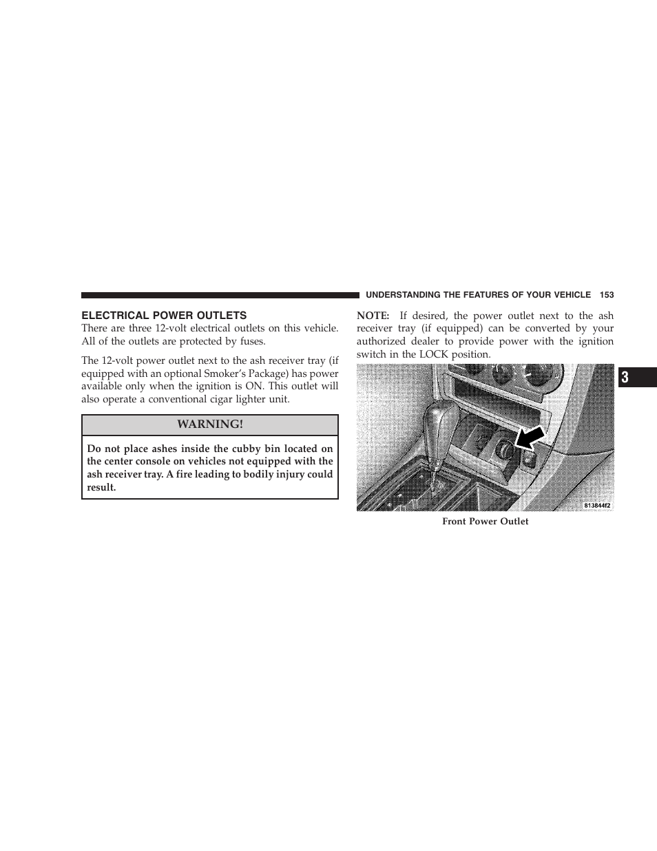 Electrical power outlets | Dodge 2008 DX-49 Magnum SRT8 User Manual | Page 155 / 476