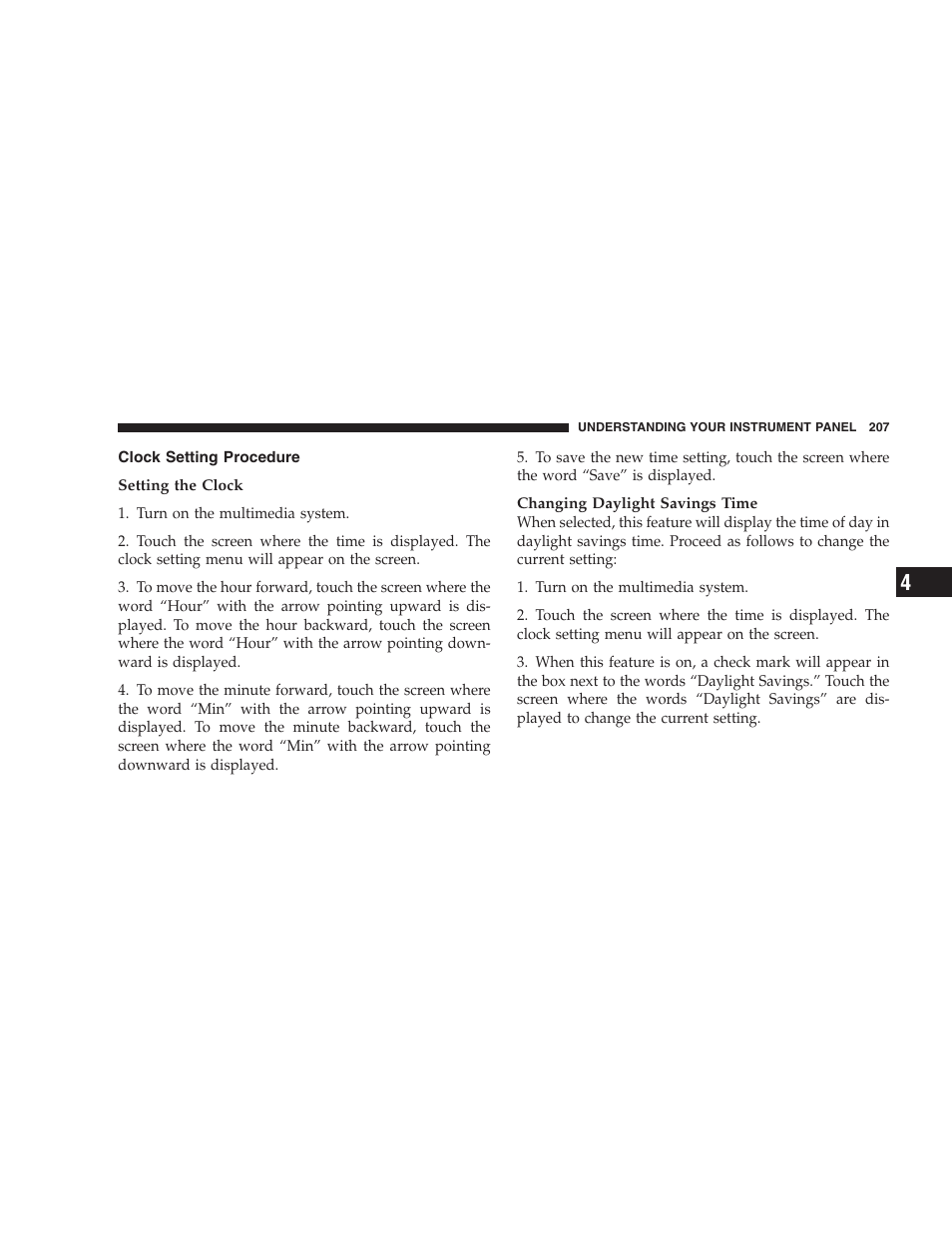 Clock setting procedure | Dodge 2008 DX-49 Magnum SRT8 User Manual | Page 209 / 476