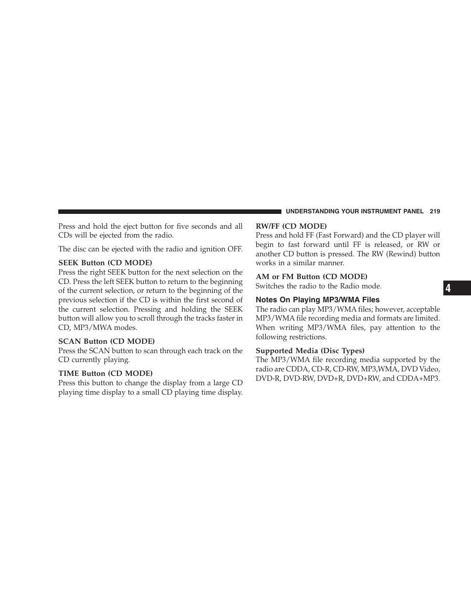 Notes on playing mp3/wma files | Dodge 2008 DX-49 Magnum SRT8 User Manual | Page 221 / 476