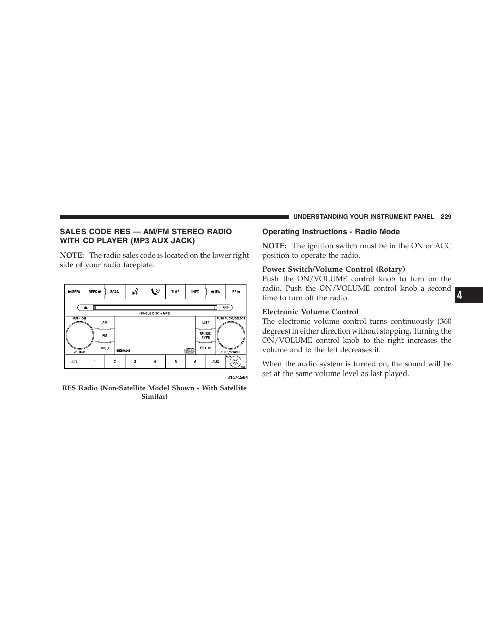 Operating instructions - radio mode | Dodge 2008 DX-49 Magnum SRT8 User Manual | Page 231 / 476
