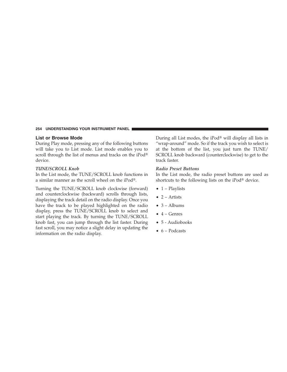List or browse mode | Dodge 2008 DX-49 Magnum SRT8 User Manual | Page 256 / 476