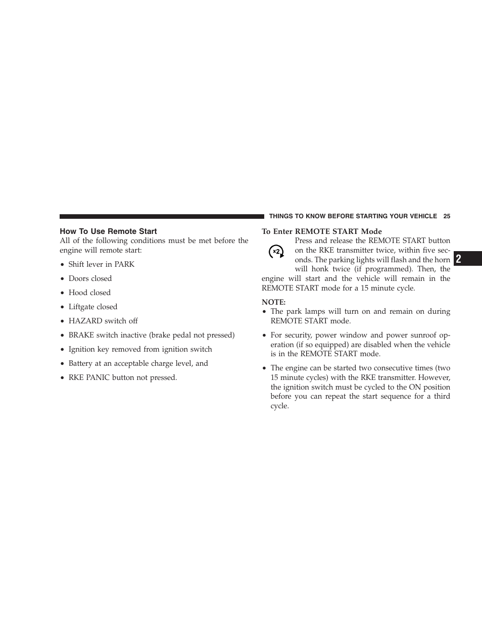 How to use remote start | Dodge 2008 DX-49 Magnum SRT8 User Manual | Page 27 / 476