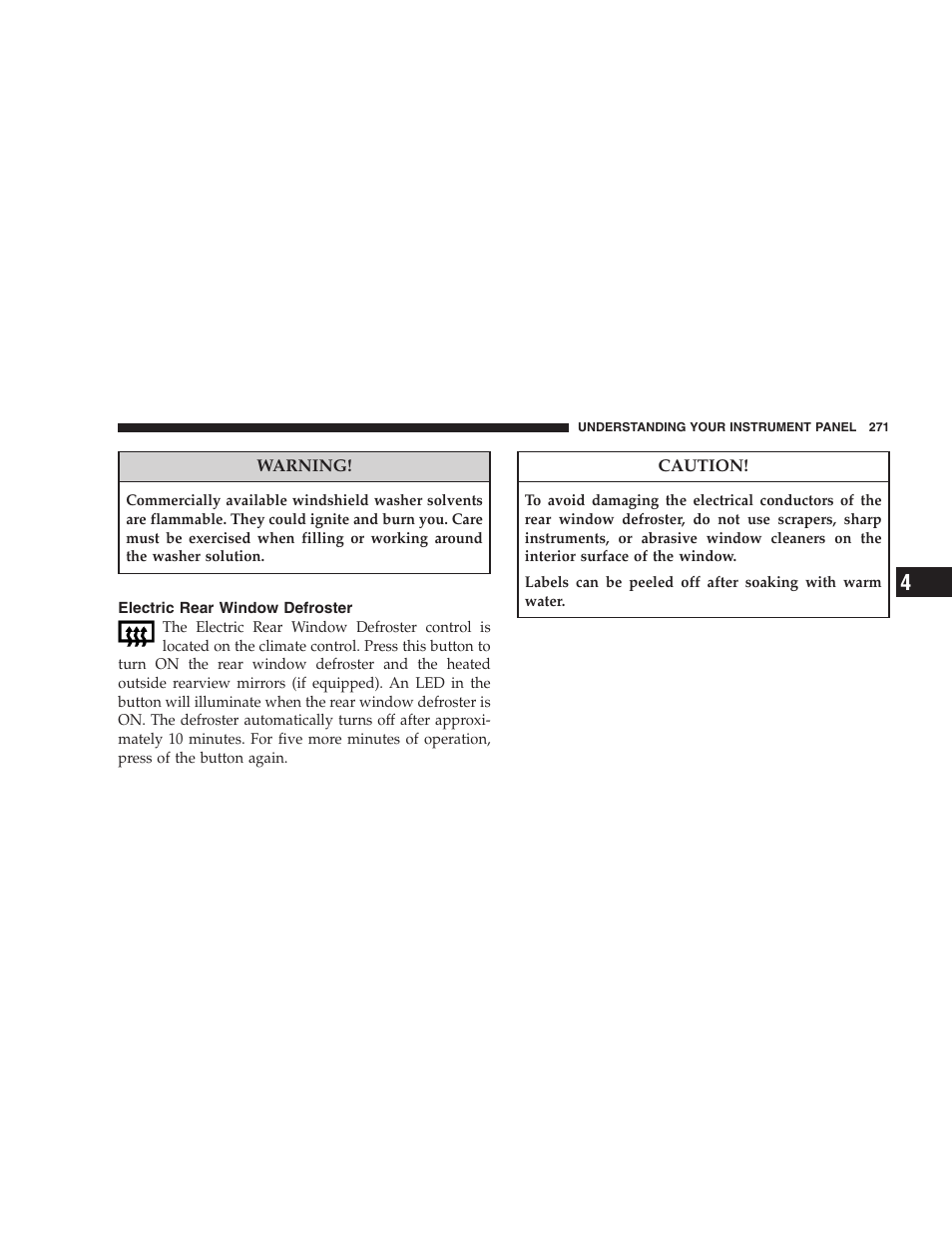 Electric rear window defroster | Dodge 2008 DX-49 Magnum SRT8 User Manual | Page 273 / 476