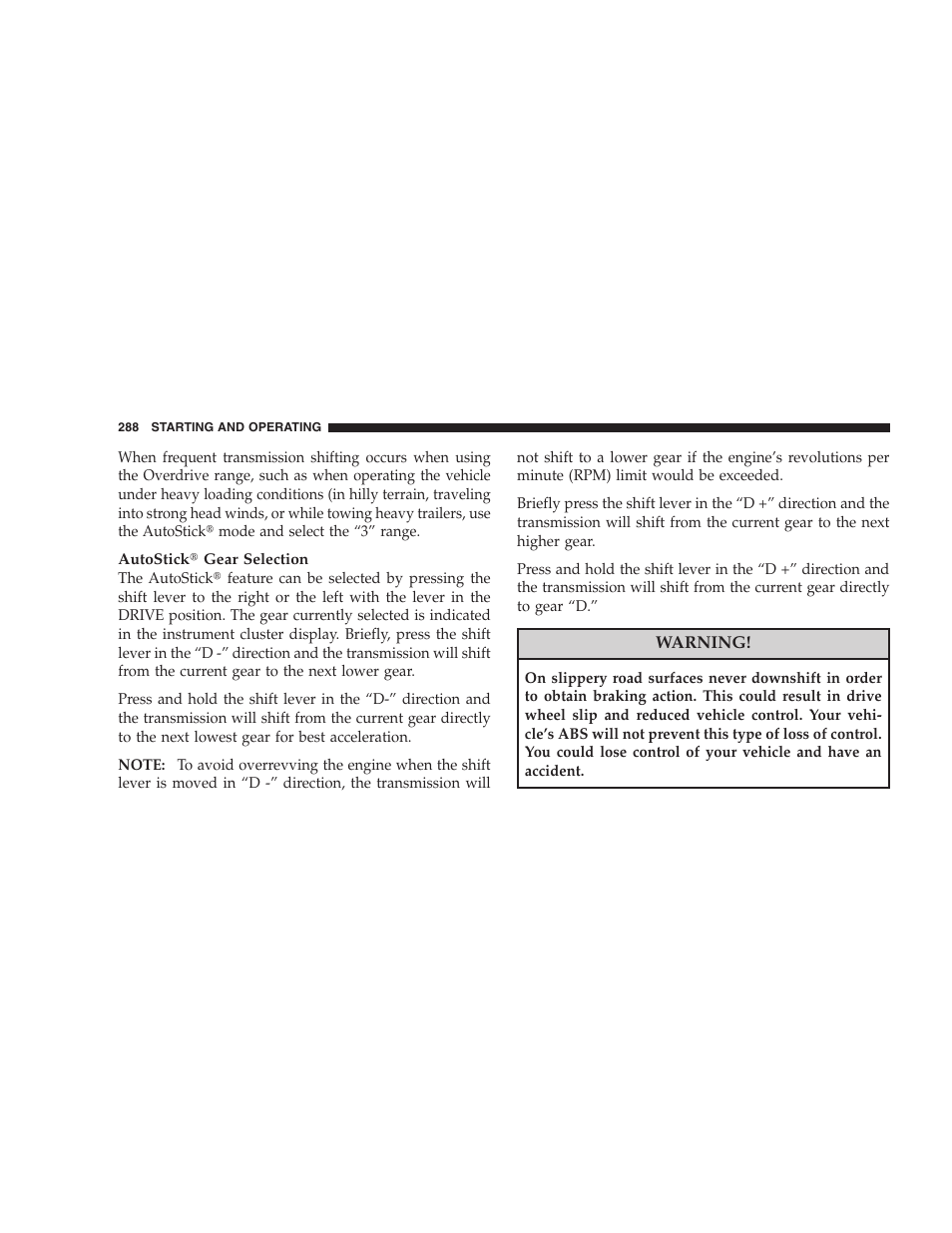 Speed automatic transmission | Dodge 2008 DX-49 Magnum SRT8 User Manual | Page 290 / 476