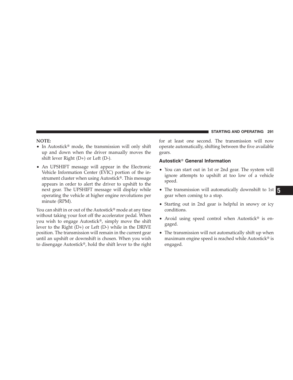 Autostick general information | Dodge 2008 DX-49 Magnum SRT8 User Manual | Page 293 / 476