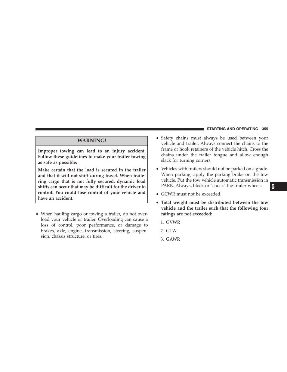 Trailer and tongue weight | Dodge 2008 DX-49 Magnum SRT8 User Manual | Page 357 / 476