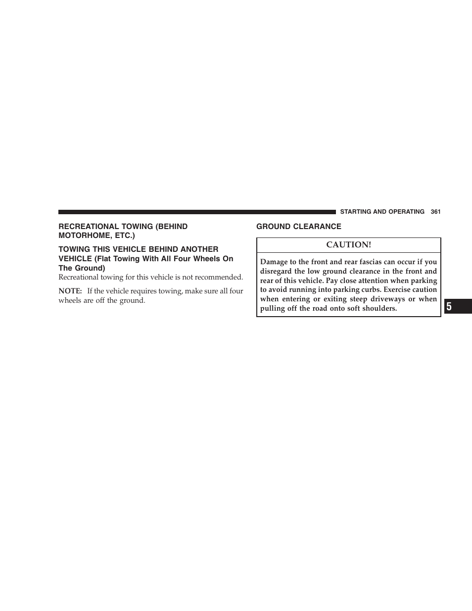 Ground clearance, Towing tips | Dodge 2008 DX-49 Magnum SRT8 User Manual | Page 363 / 476