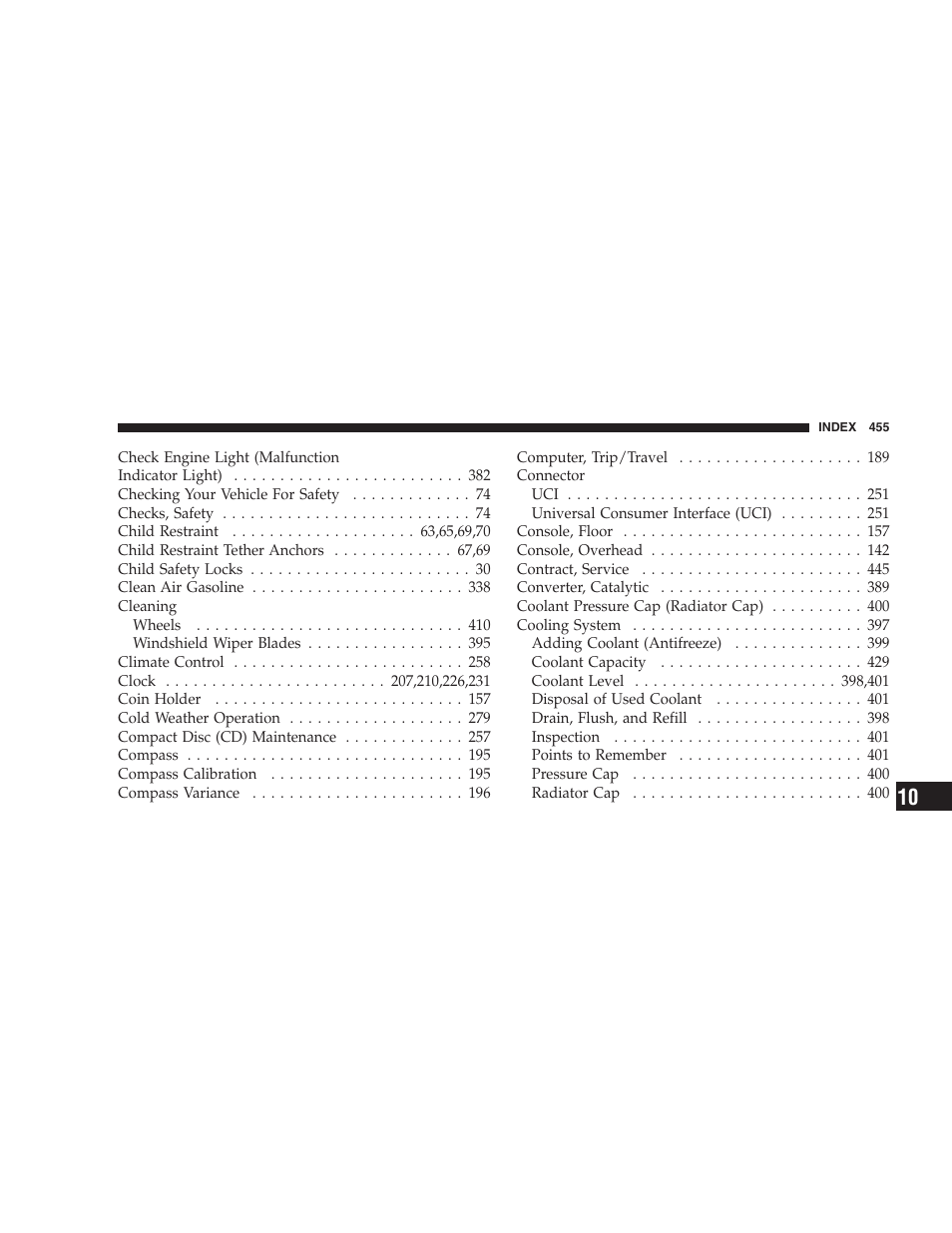 Index | Dodge 2008 DX-49 Magnum SRT8 User Manual | Page 457 / 476