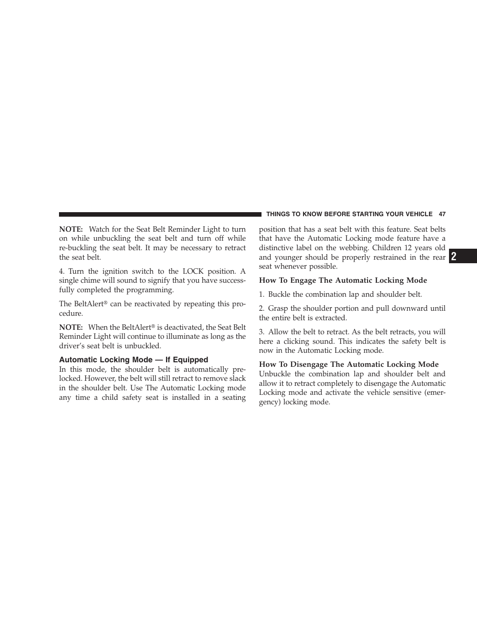 Automatic locking mode - if equipped | Dodge 2008 DX-49 Magnum SRT8 User Manual | Page 49 / 476