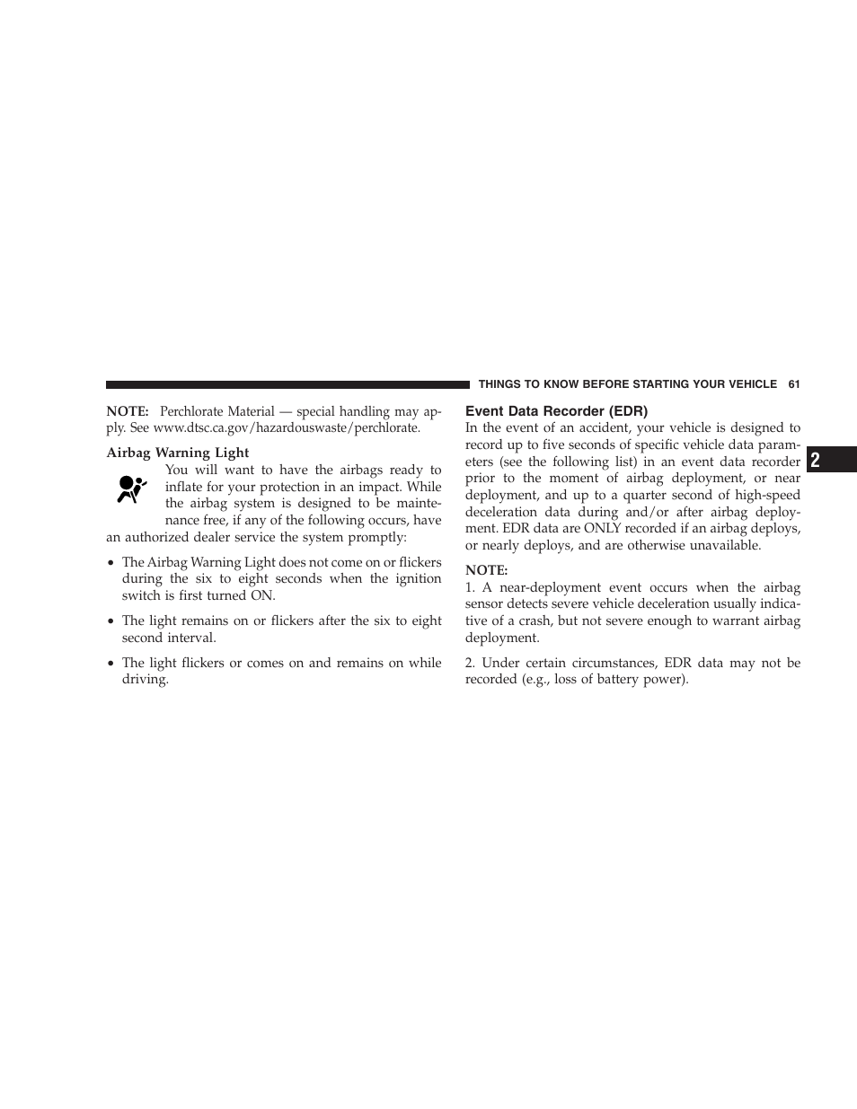Event data recorder (edr) | Dodge 2008 DX-49 Magnum SRT8 User Manual | Page 63 / 476