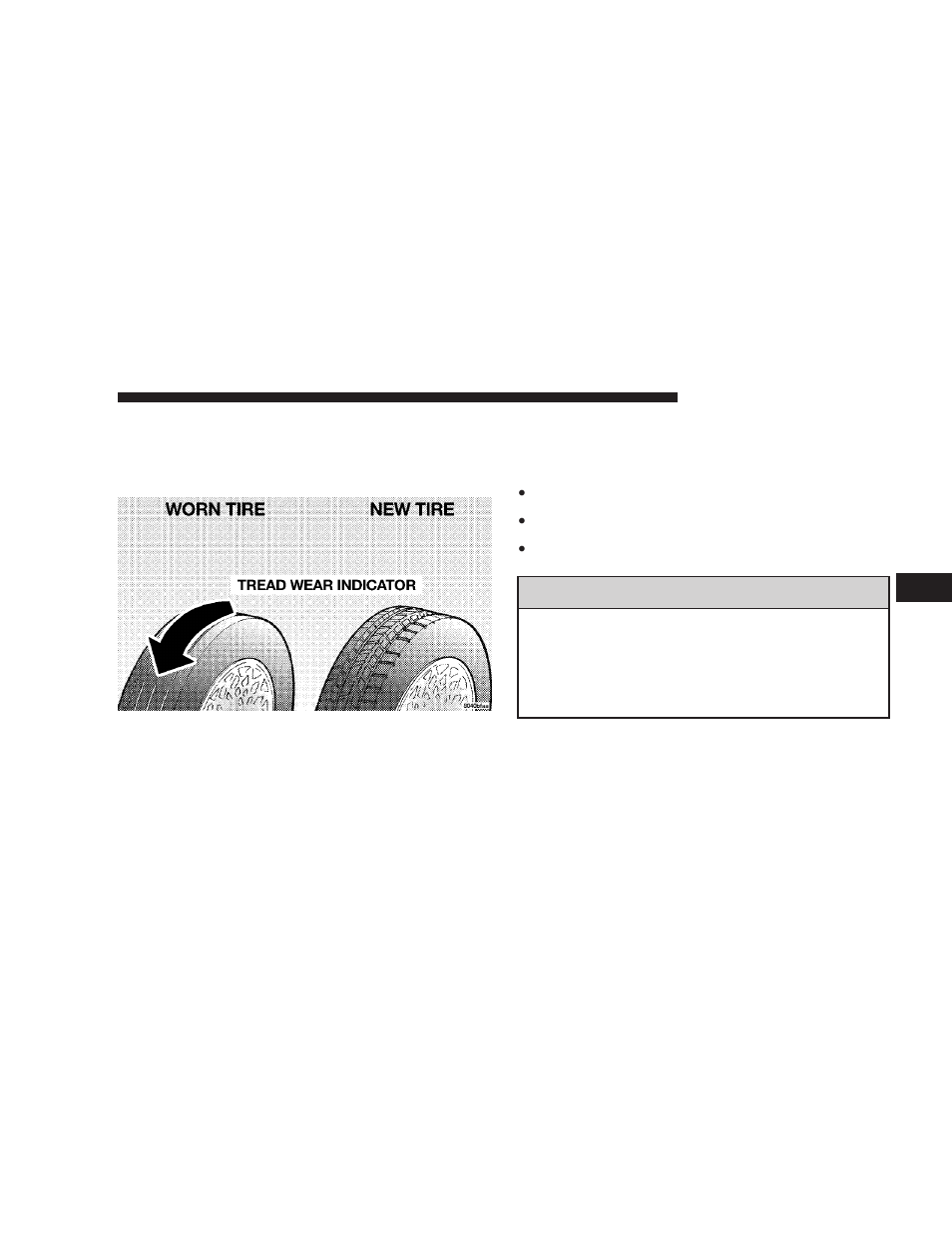 Tread wear indicators, Life of tire | Dodge 2007 Magnum SRT8 User Manual | Page 242 / 380