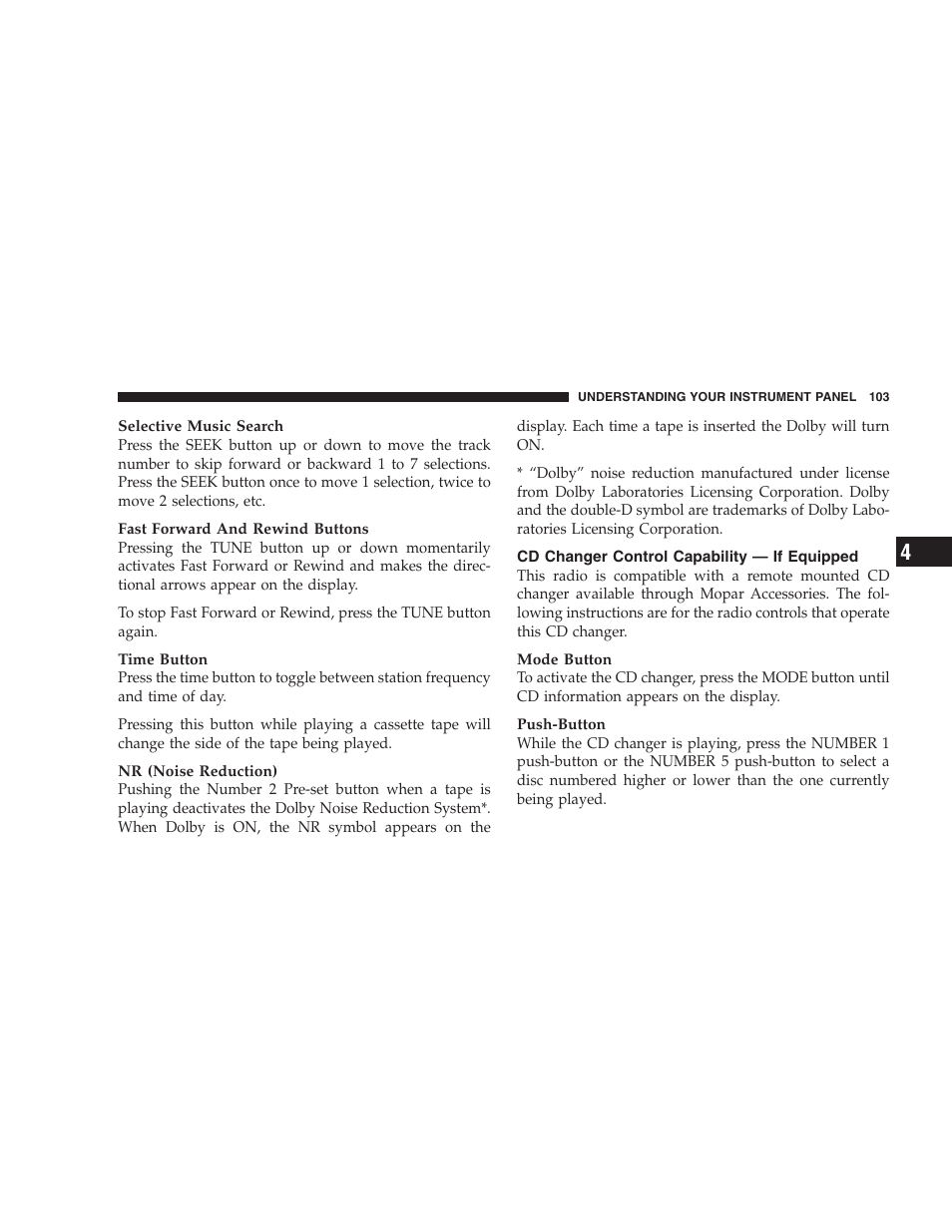 Cd changer control capability - if equipped, Cd changer control capability, If equipped | Dodge 2004 Intrepid User Manual | Page 103 / 249