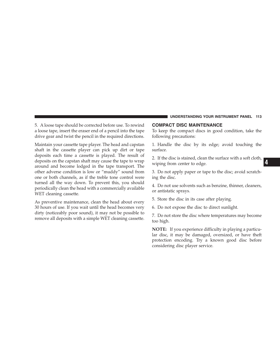Compact disc maintenance | Dodge 2004 Intrepid User Manual | Page 113 / 249