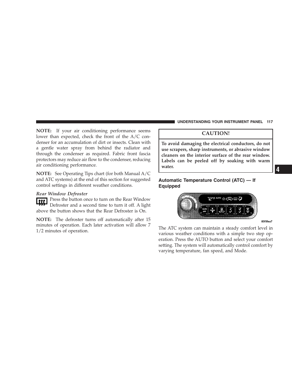 Automatic temperature control (atc) - if equipped, Automatic temperature control (atc) — if, Equipped | Dodge 2004 Intrepid User Manual | Page 117 / 249