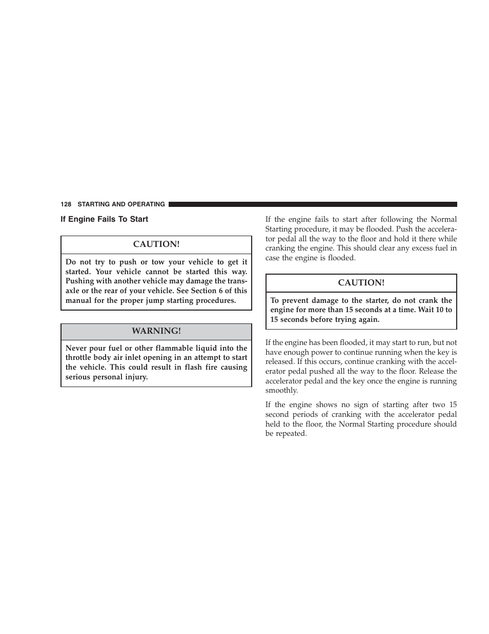 If engine fails to start | Dodge 2004 Intrepid User Manual | Page 128 / 249