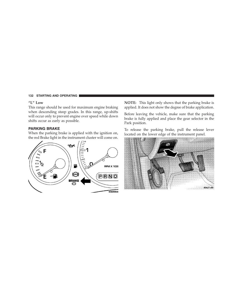 Parking brake | Dodge 2004 Intrepid User Manual | Page 132 / 249