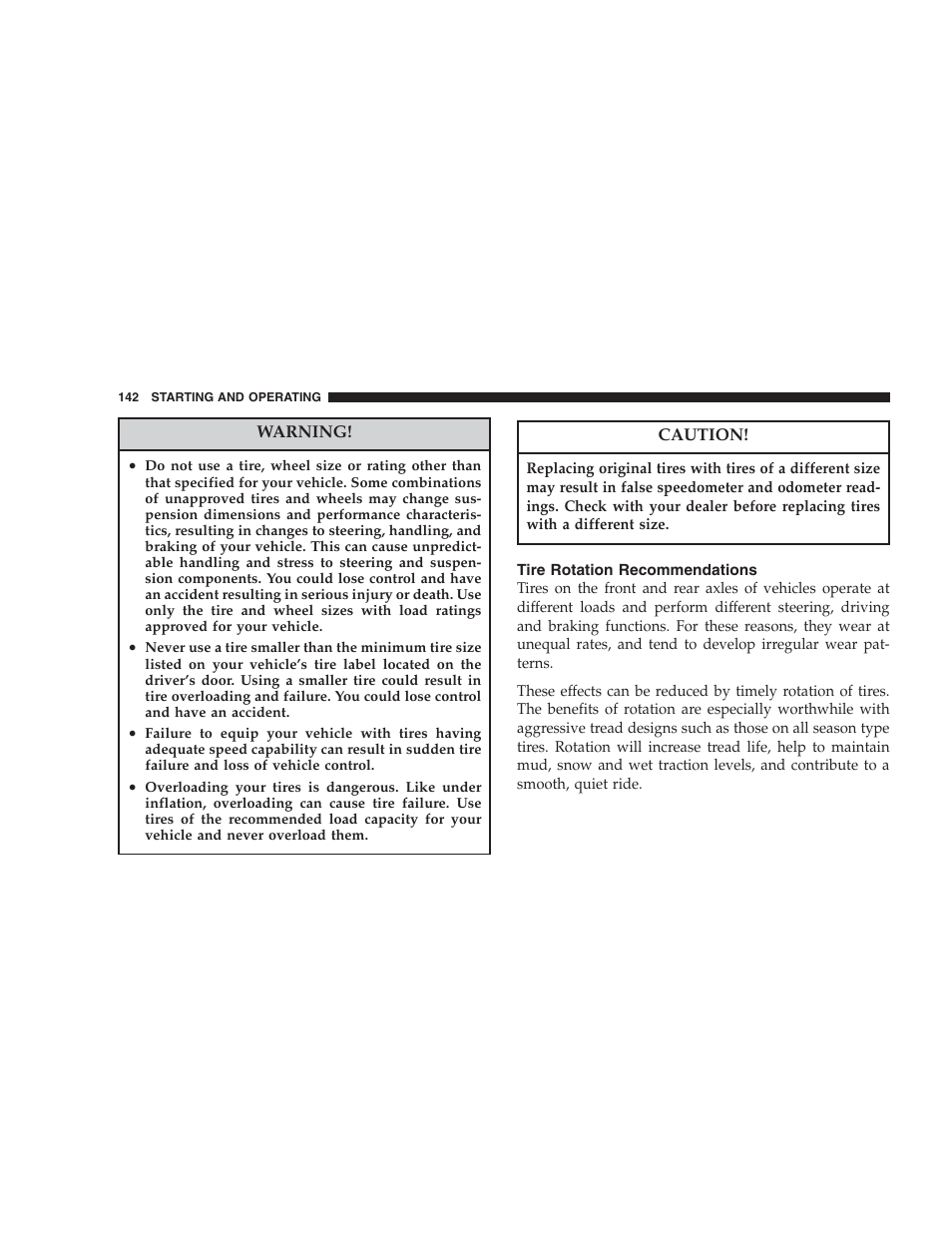 Tire rotation recommendations | Dodge 2004 Intrepid User Manual | Page 142 / 249