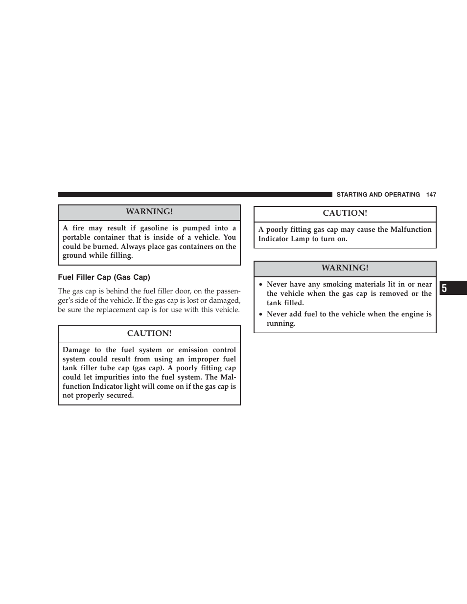 Fuel filler cap (gas cap) | Dodge 2004 Intrepid User Manual | Page 147 / 249