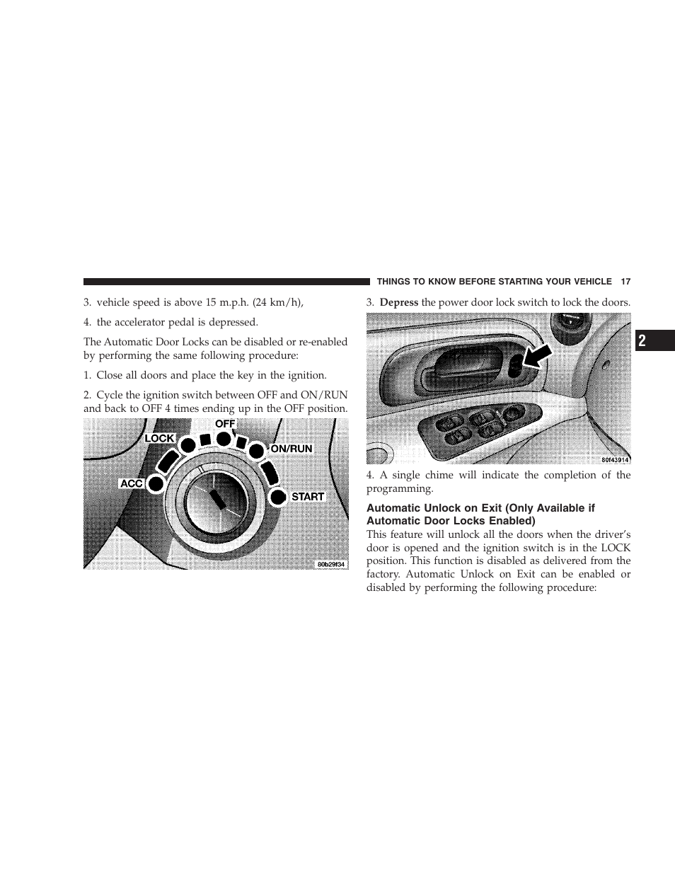 Automatic unlock on exit (only available if, Automatic door locks enabled) | Dodge 2004 Intrepid User Manual | Page 17 / 249