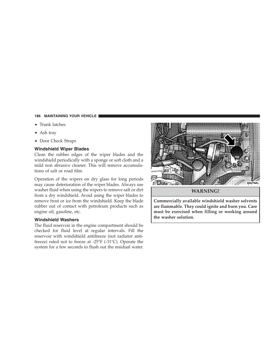 Windshield wiper blades, Windshield washers | Dodge 2004 Intrepid User Manual | Page 186 / 249