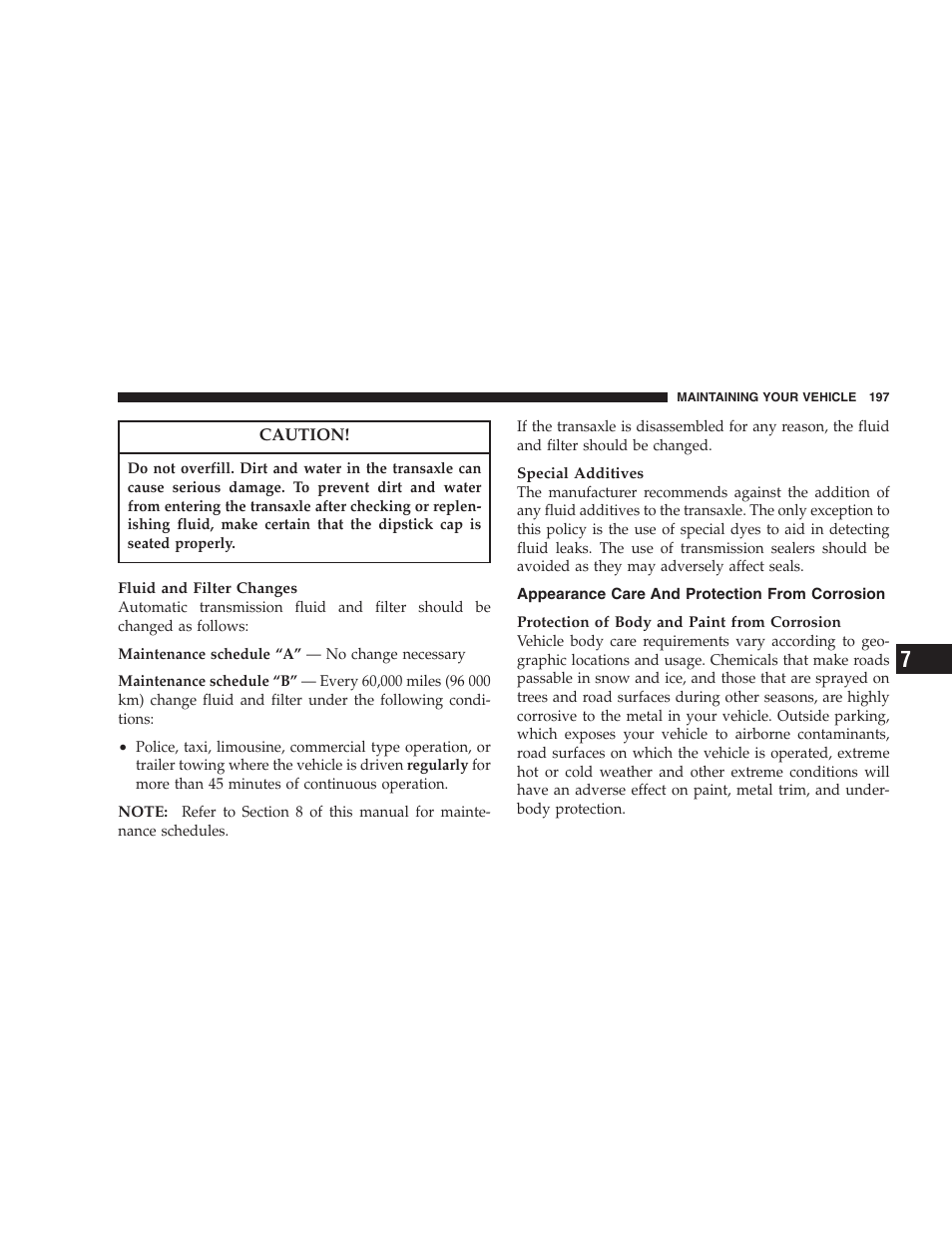 Appearance care and protection from corrosion, Appearance care and protection from, Corrosion | Dodge 2004 Intrepid User Manual | Page 197 / 249