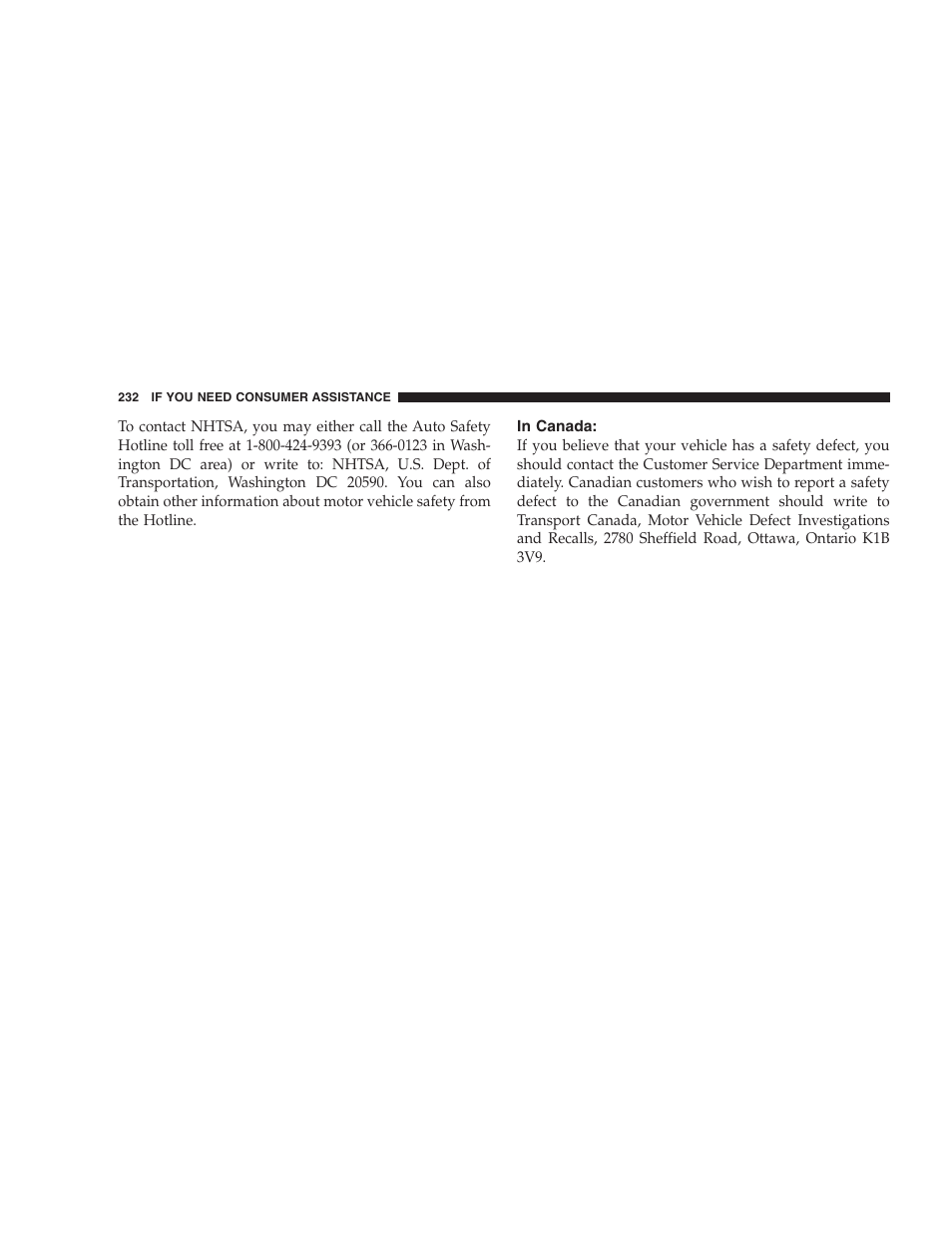 In canada | Dodge 2004 Intrepid User Manual | Page 232 / 249