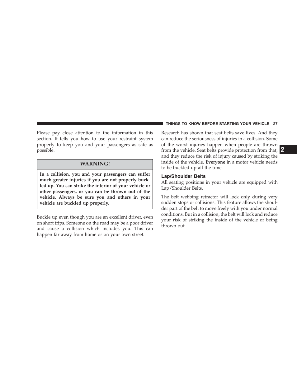 Lap/shoulder belts | Dodge 2004 Intrepid User Manual | Page 27 / 249
