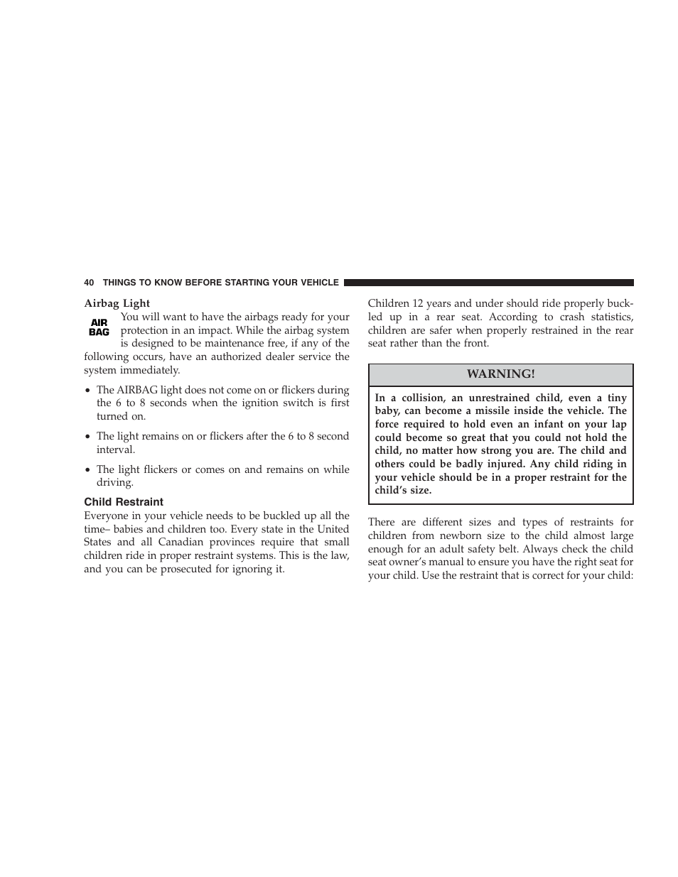 Child restraint | Dodge 2004 Intrepid User Manual | Page 40 / 249