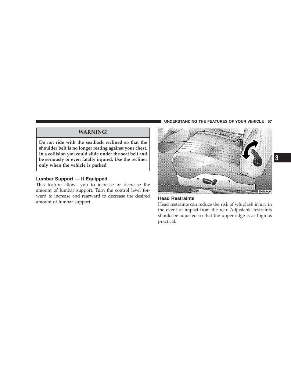 Lumbar support - if equipped, Head restraints, Lumbar support — if equipped | Dodge 2004 Intrepid User Manual | Page 57 / 249